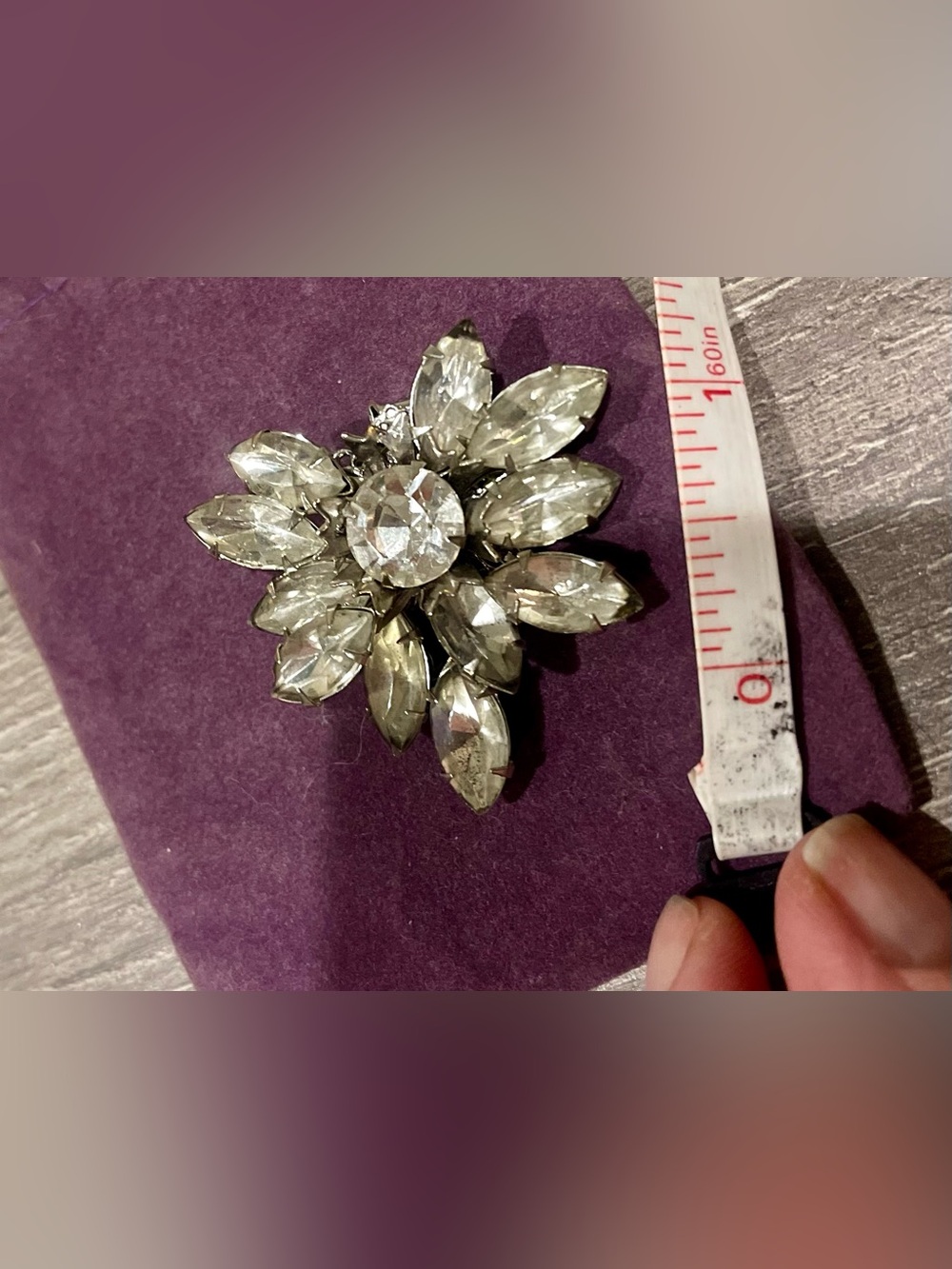 Vintage Silver Crystal Bauble - Floral Statement Clip/Bookmark/Hair piece